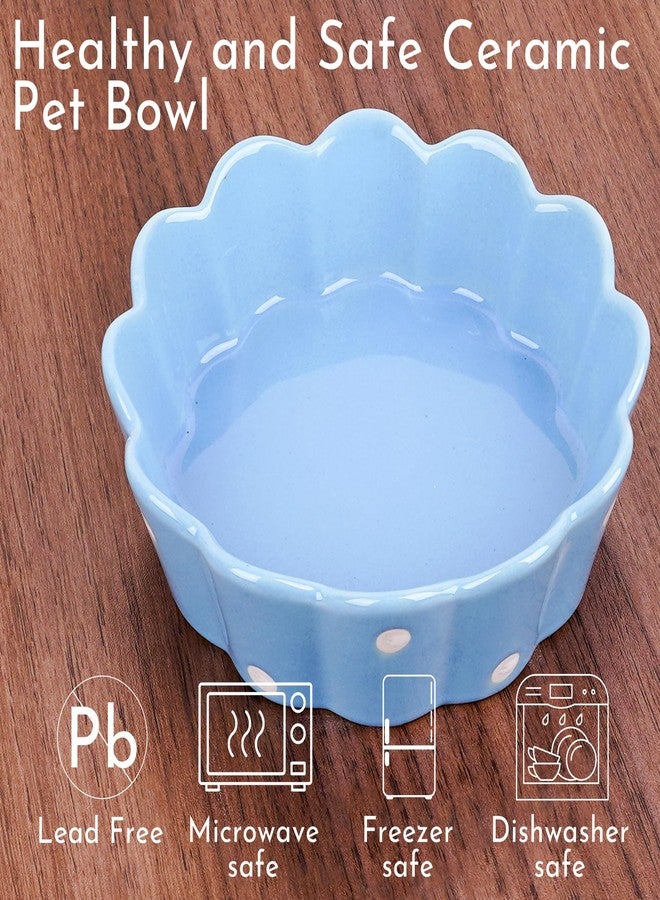 BUNCHBRAVO Ceramic Cat Bowl, Scalloped Edge with White Polka Dots – Pet Feeding Dish with Anti-Slip Base for Cats and Small Dogs, Blue - Image 5